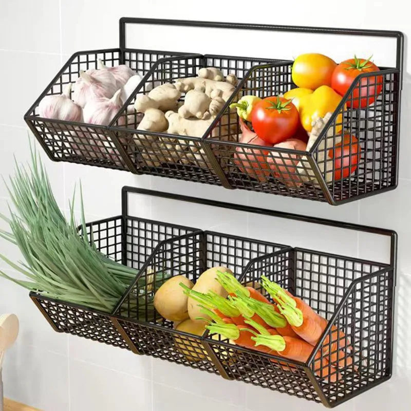 Kitchen Wall Mounted Storage Rack Vegetables Fruits Holder
