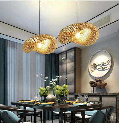 Led Pendant Lamp Ceiling Chandelier Bamboo Weaving Lights