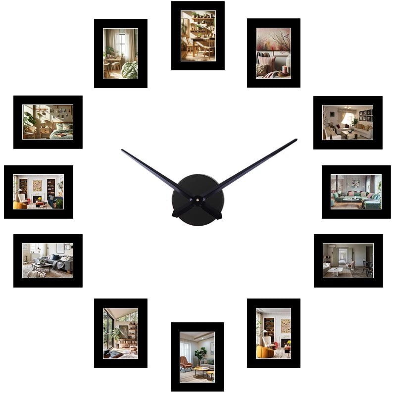 Creative Black Photo Frame Wall Clock DIY Album Clock