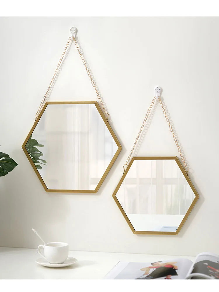 Iron Hexagonal Wall Mounted Mirror, Wall Mounted Decorative
