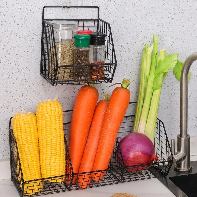 Kitchen Wall Mounted Storage Rack Vegetables Fruits Holder