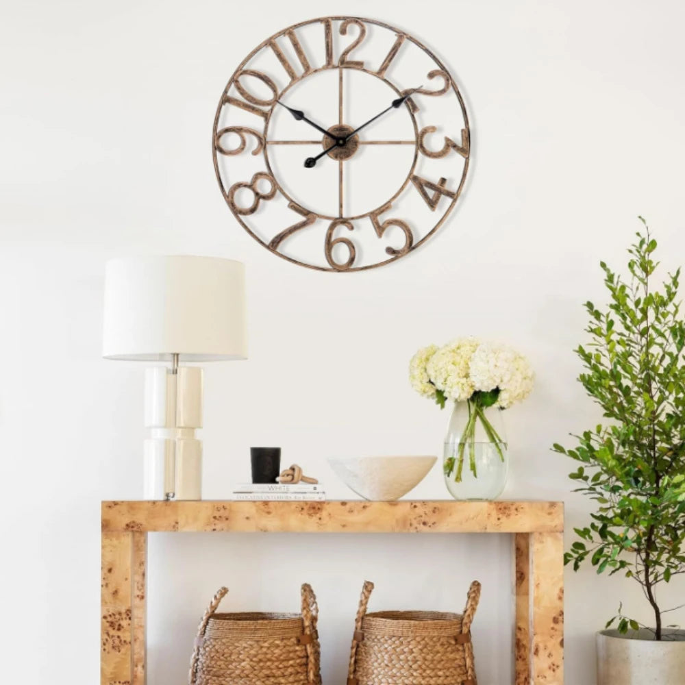 Nordic Minimalist Wrought Iron Silent Clock Retro Creative