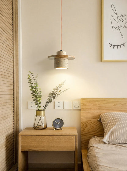 Stone Pendant Light with round Wood Bedside Lamp Restaurant