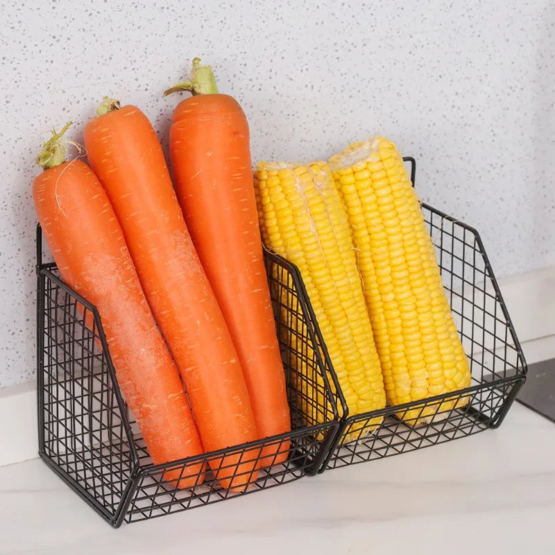 Kitchen Wall Mounted Storage Rack Vegetables Fruits Holder
