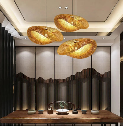 Led Pendant Lamp Ceiling Chandelier Bamboo Weaving Lights