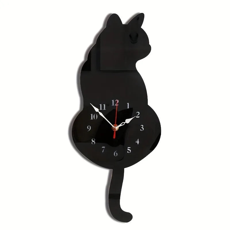 1Pc Whimsical Black Cat Pendulum Wall Clock with Moving
