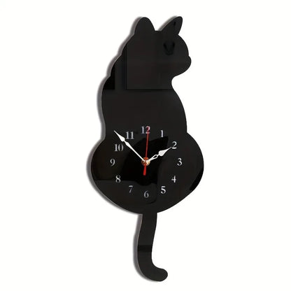 1Pc Whimsical Black Cat Pendulum Wall Clock with Moving