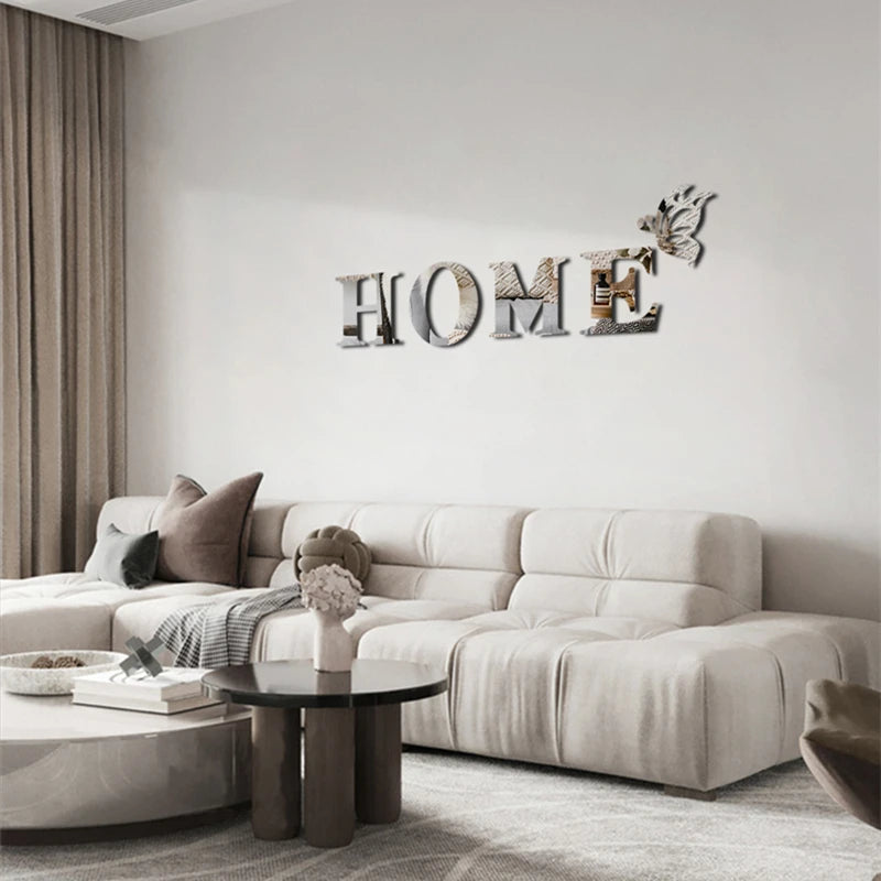3D Mirror Wall Sticker 'HOME' Logo Entrance Decorative