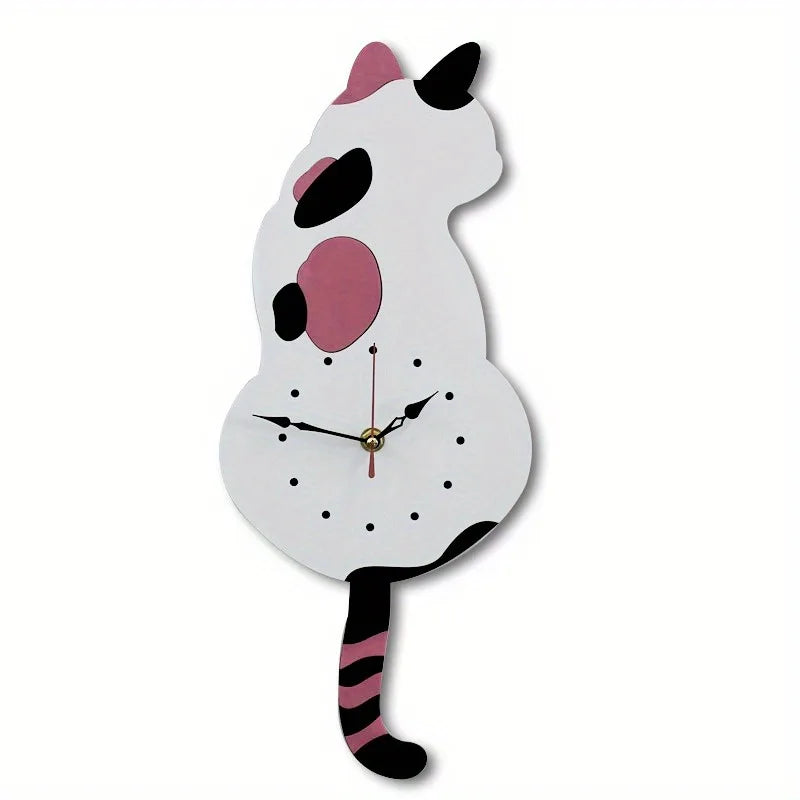 1Pc Whimsical Black Cat Pendulum Wall Clock with Moving
