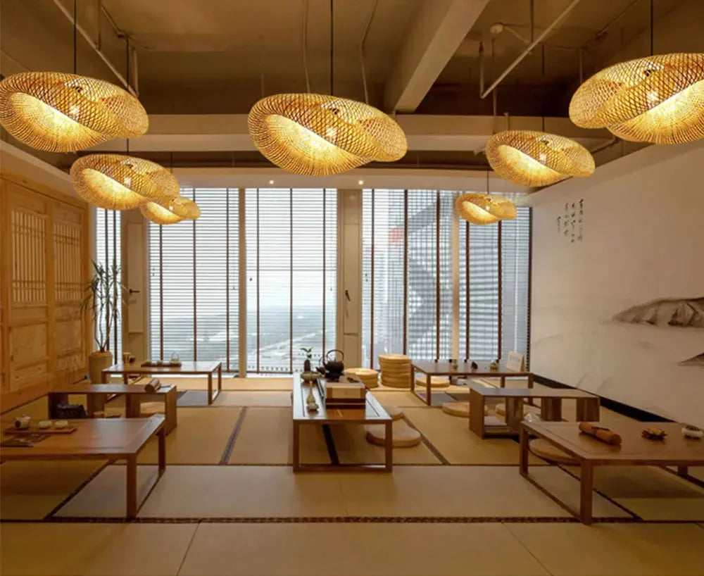Led Pendant Lamp Ceiling Chandelier Bamboo Weaving Lights