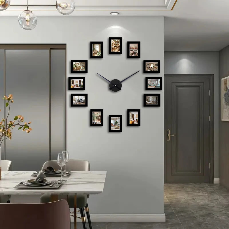 Creative Black Photo Frame Wall Clock DIY Album Clock