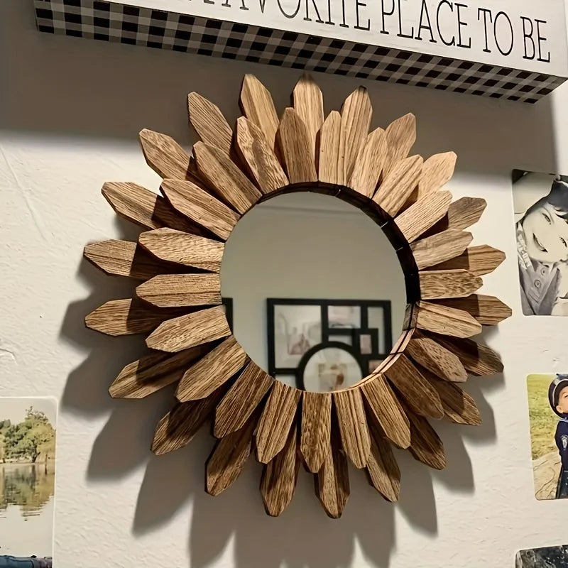 Wooden Wall-Mounted Mirror Sunflower Make-Up Mirror