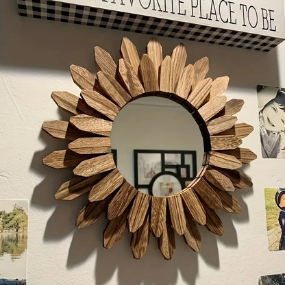 Wooden Wall-Mounted Mirror Sunflower Make-Up Mirror
