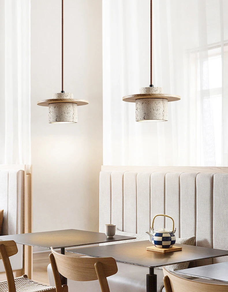 Stone Pendant Light with round Wood Bedside Lamp Restaurant