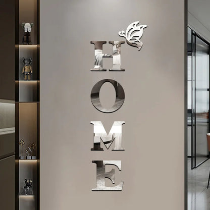3D Mirror Wall Sticker 'HOME' Logo Entrance Decorative