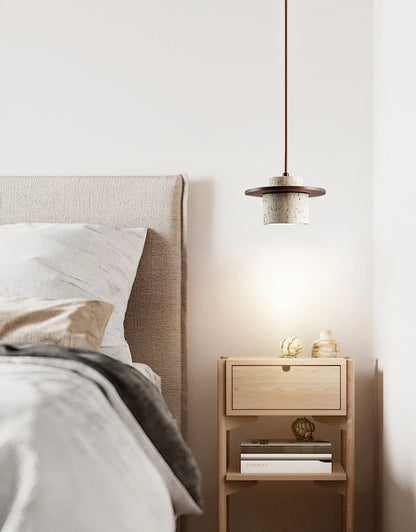 Stone Pendant Light with round Wood Bedside Lamp Restaurant