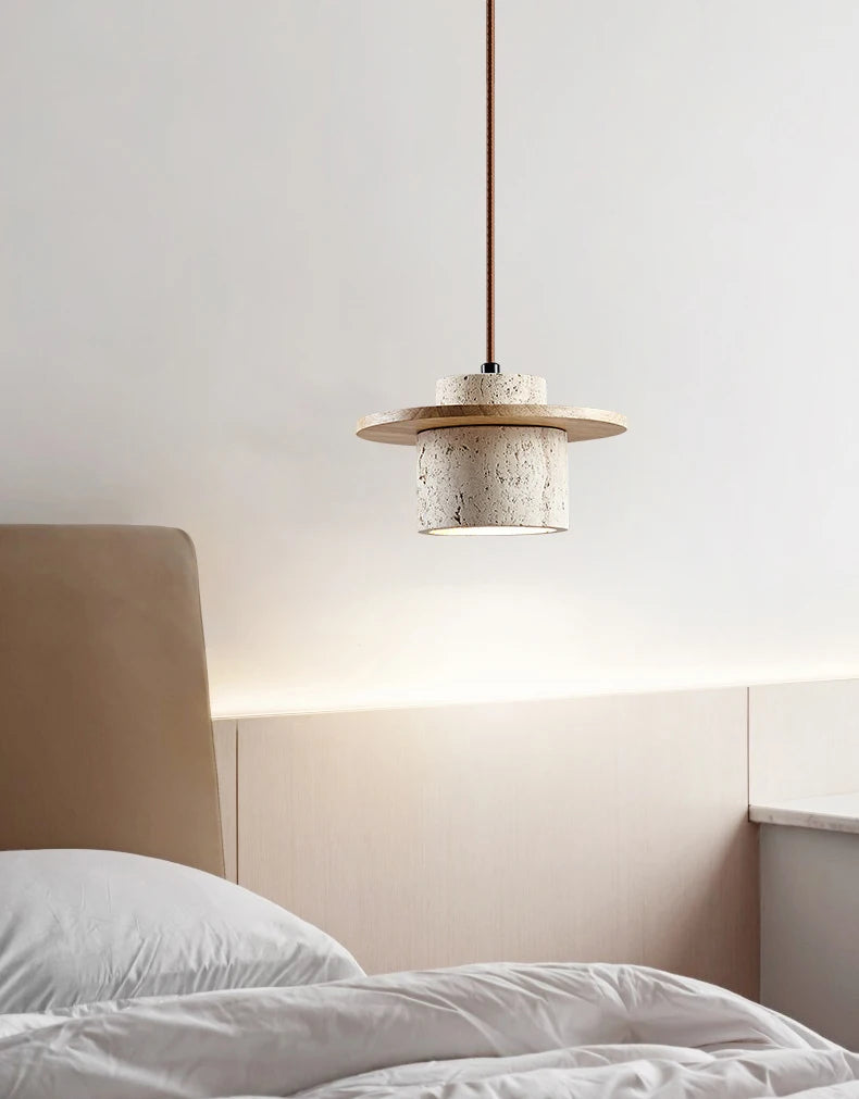 Stone Pendant Light with round Wood Bedside Lamp Restaurant