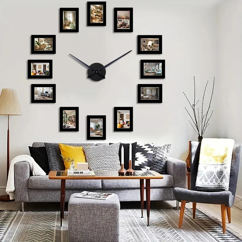 Creative Black Photo Frame Wall Clock DIY Album Clock