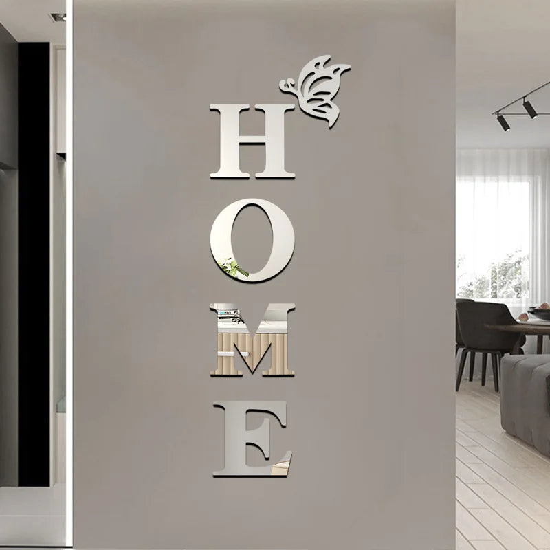 3D Mirror Wall Sticker 'HOME' Logo Entrance Decorative