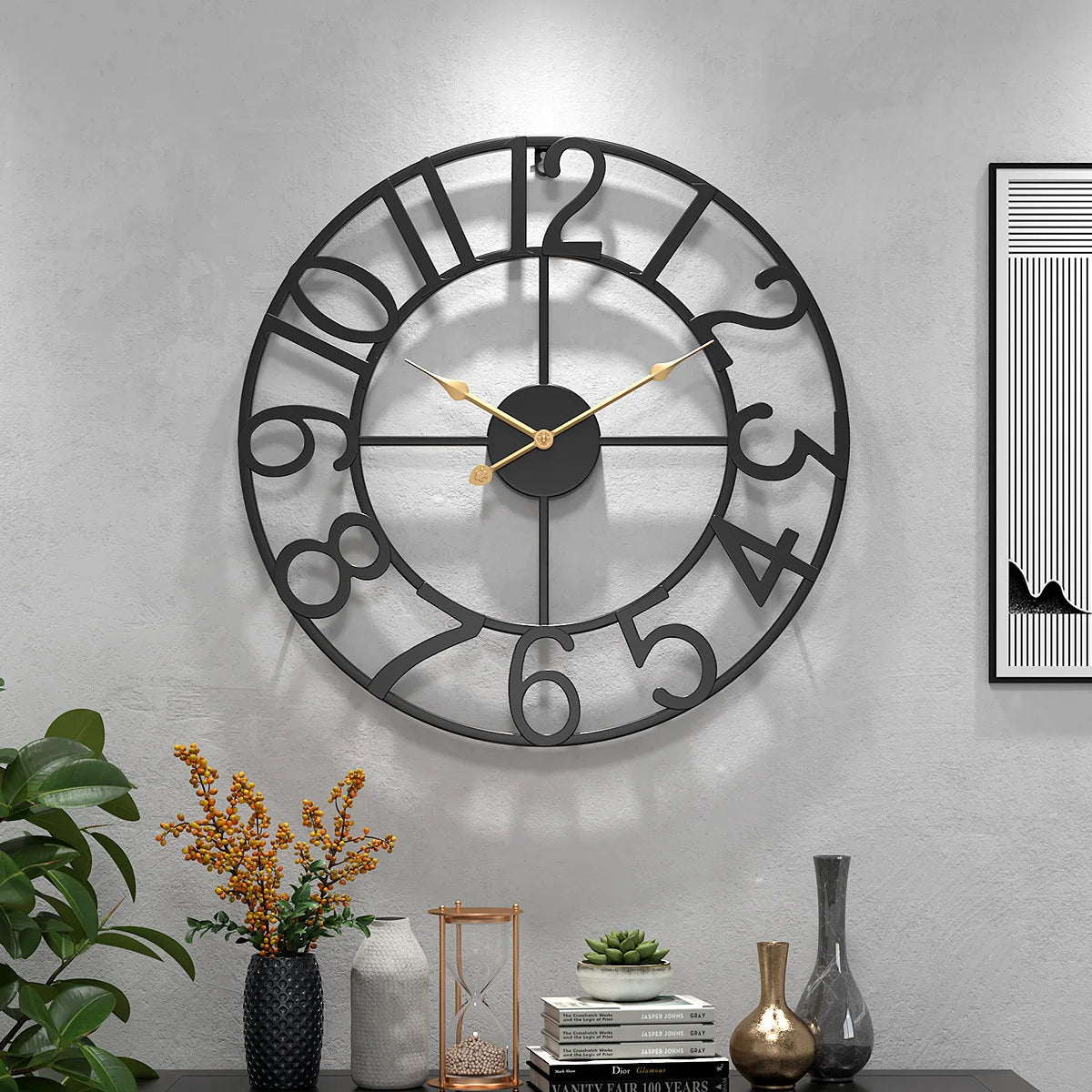 Nordic Minimalist Wrought Iron Silent Clock Retro Creative