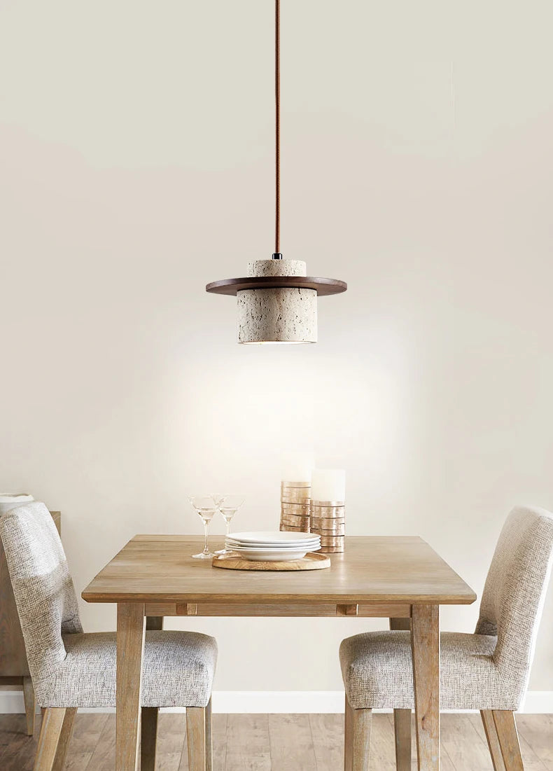 Stone Pendant Light with round Wood Bedside Lamp Restaurant