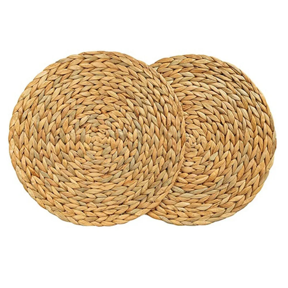 Natual Straw Weave Rattan round Placemats Cups Mat Dining