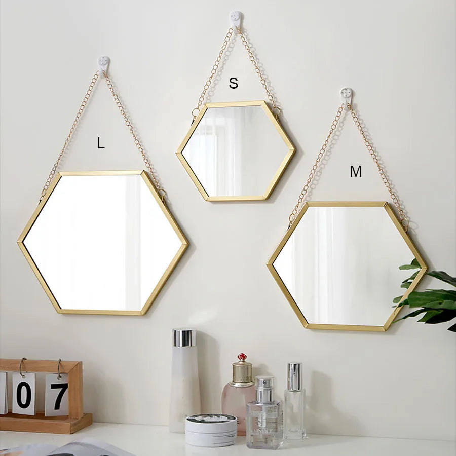 Iron Hexagonal Wall Mounted Mirror, Wall Mounted Decorative