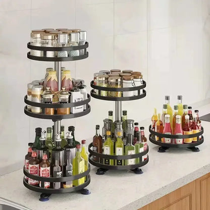 360°Rotation Spice Rack Organizer Jar Cans Non-Skid Storage