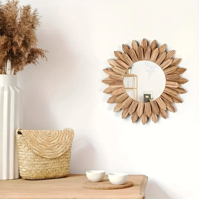 Wooden Wall-Mounted Mirror Sunflower Make-Up Mirror