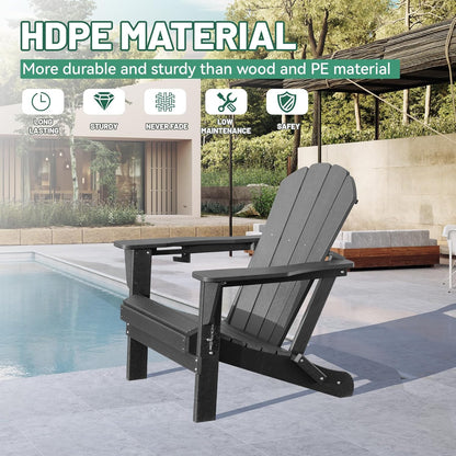 Adirondack Chair, Plastic Adirondack Chairs, HDPE Adirondack Chair, Folding Adirondack Chairs,Outdoor Chairs with Cup Holder for Lawn Patio Deck Fire Pit -Gray