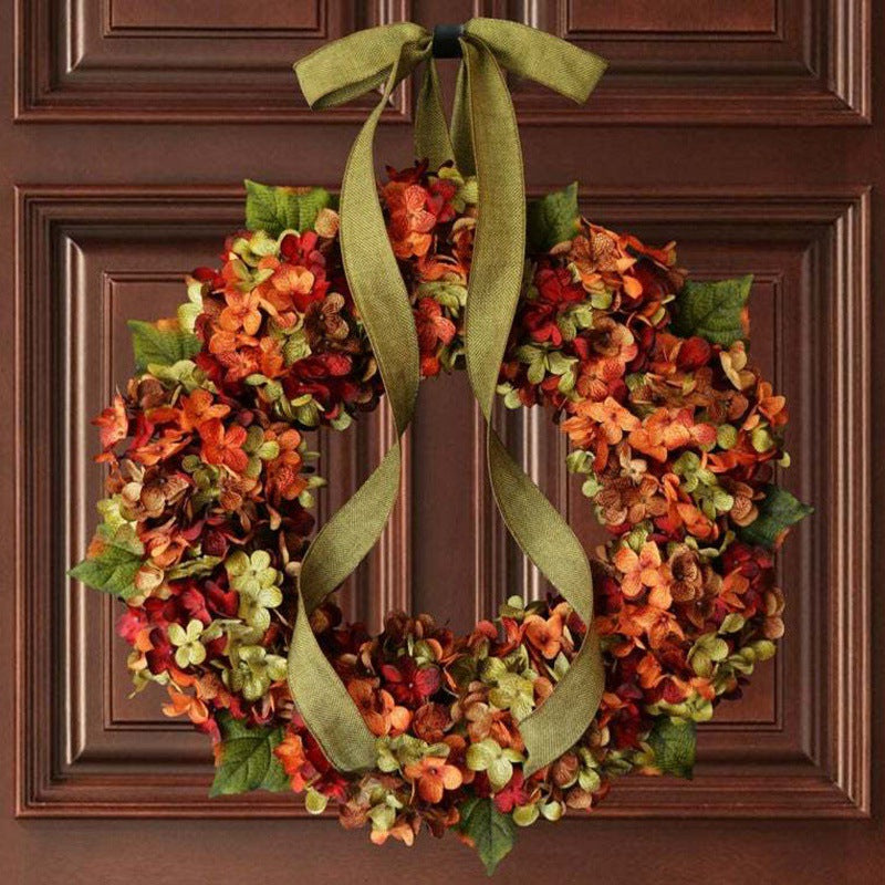 Autumn Hydrangea Wreath on a wood door