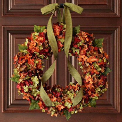 Autumn Hydrangea Wreath on a wood door