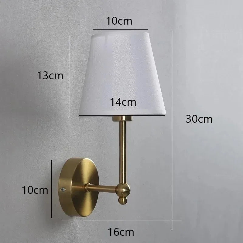 American Retro Wall Lamp Bedroom Bedside Lamp Bathroom Mirror Lamp Luster Luxury Sconce Fabric Lampshade TV Wall Lights Fixtures