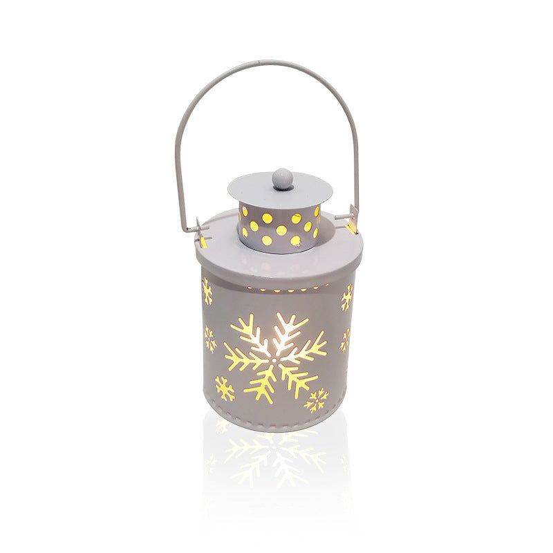 Nordic LED Candle Lantern, White Snowflake on white