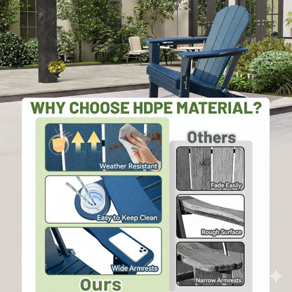 Adirondack Chair, Plastic Adirondack Chairs, HDPE Adirondack Chair, Folding Adirondack Chairs,Outdoor Chairs with Cup Holder for Lawn Patio Deck Fire Pit -Dark Blue