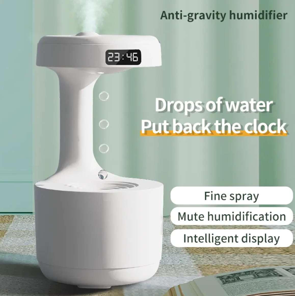 Anti-Gravity Humidifier/ Aroma Diffuser With Clock Water Drops