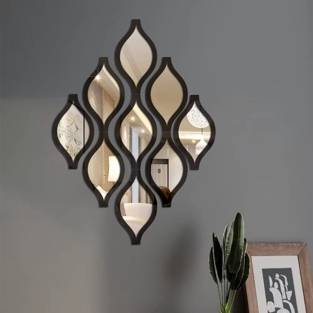 6/12Pcs Gold Teardrop Wall Mirror Kit Decorative Art Mirror for Home Bathroom Bedroom Living Room Hallway