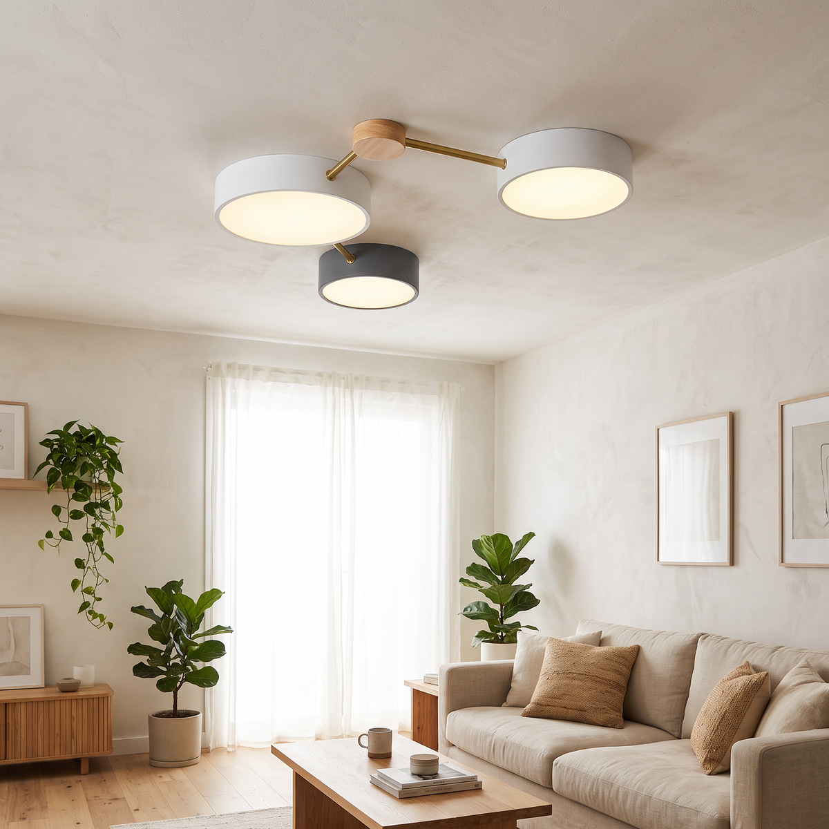 Nordic wood ceiling chandelier in a modern living room