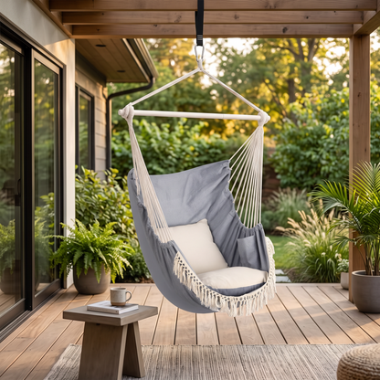 Hammock Chair Max 500 Lbs 2 Cushions Spreader Bar Strap in a modern home