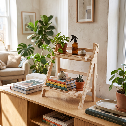 2-Step Desktop Storage Organizer Foldable 2 Tier Ladder in a modern home