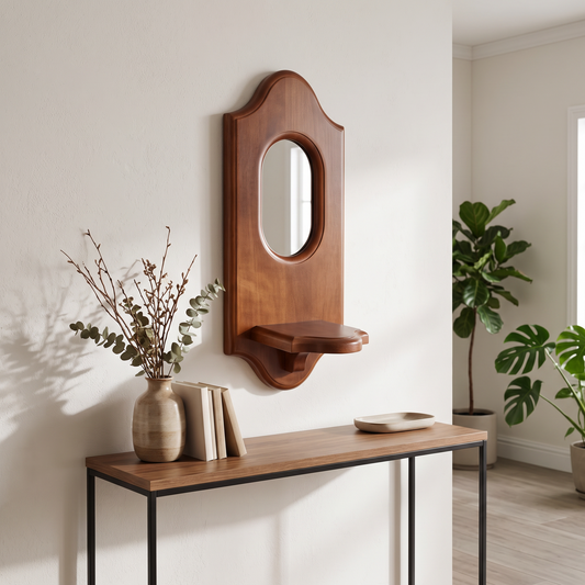 Vintage Wall Mirror with Shelf Solid Wood Aromatherapy in a modern home