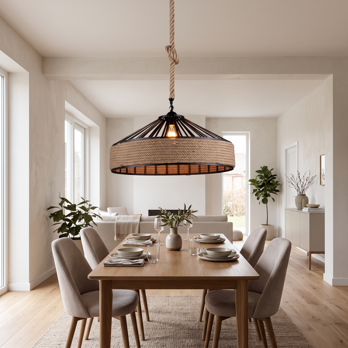 Classical Hemp Rope Pendant Hanging Lamp Lustre for Ceiling in a modern home