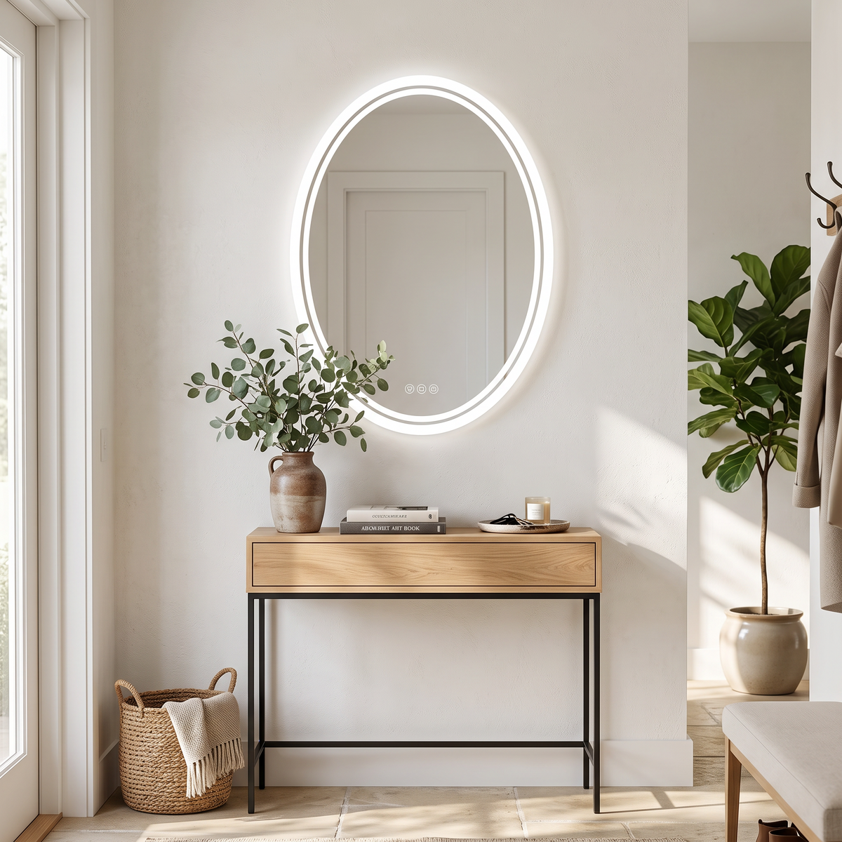 LED Bathroom Mirror Backlit round Vanity Mirror with Lights in a modern home