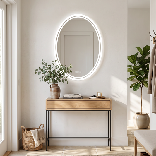 LED Bathroom Mirror Backlit round Vanity Mirror with Lights in a modern home
