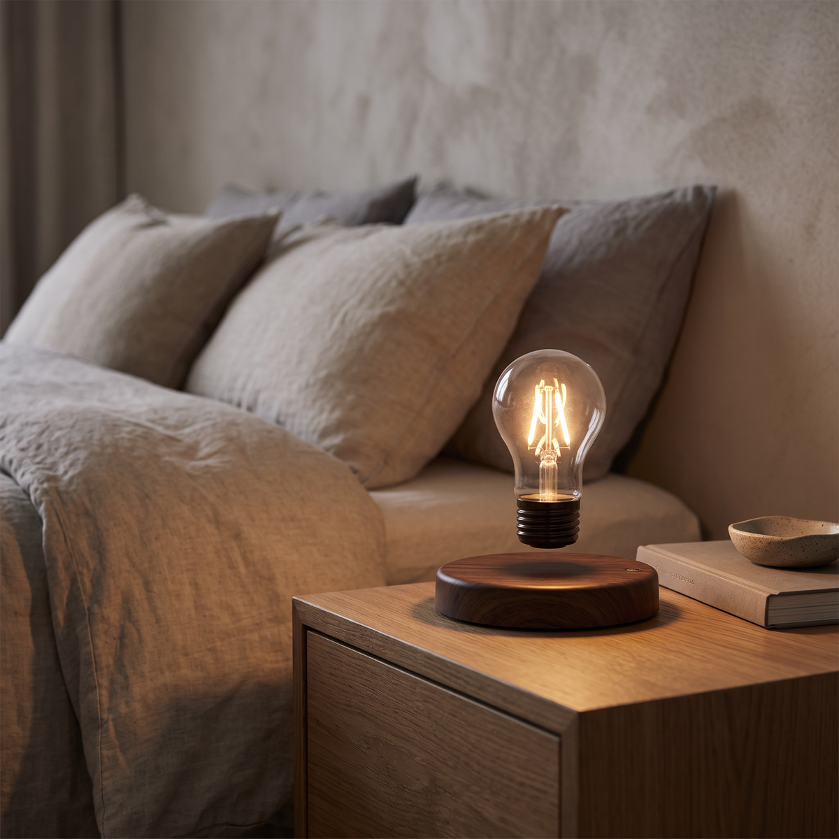 Levitating Bulb Lamp Magnetic Floating LED Light Desk Lamp in a modern home