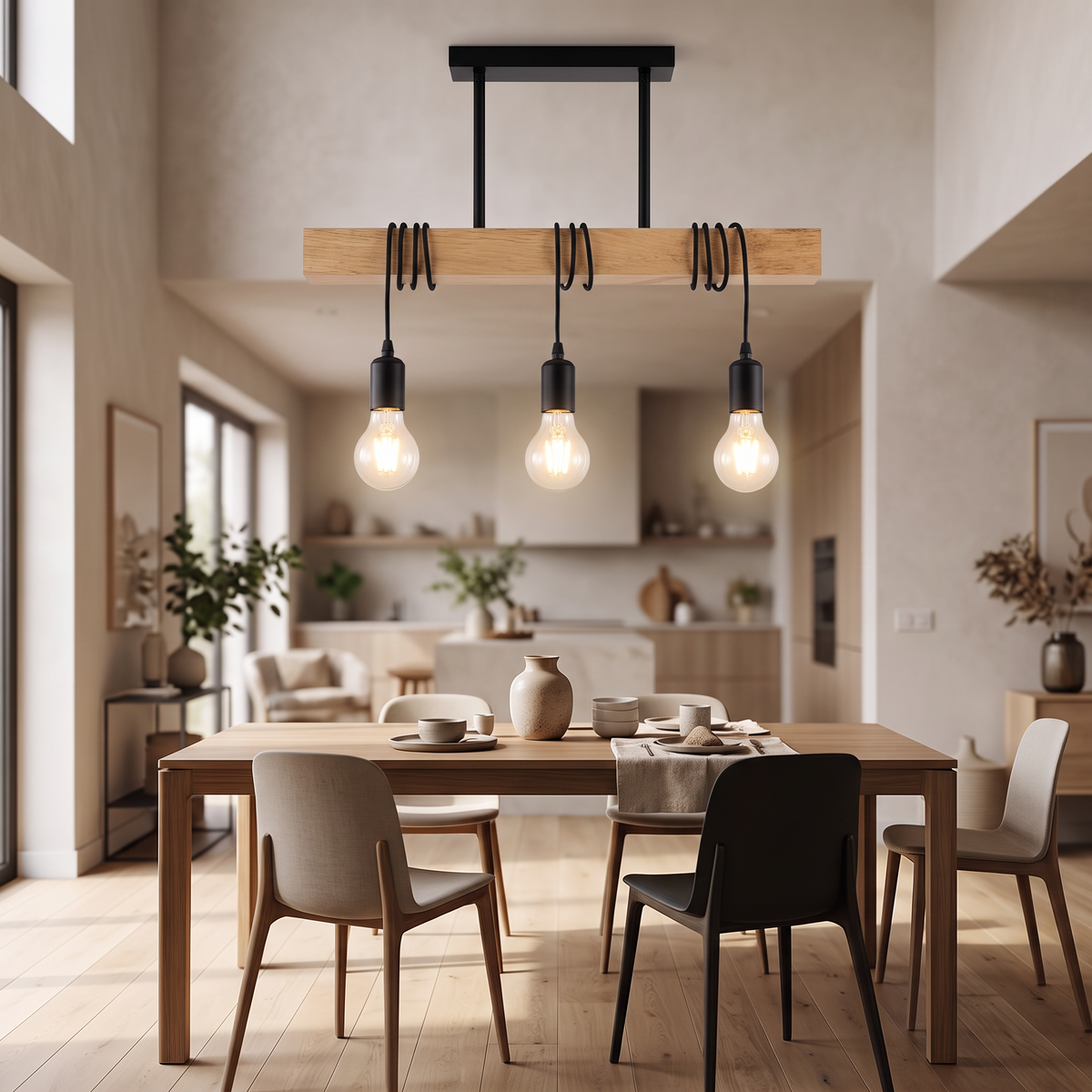 Retro Chandelier Ceiling Light Wood Art Winding in a modern home