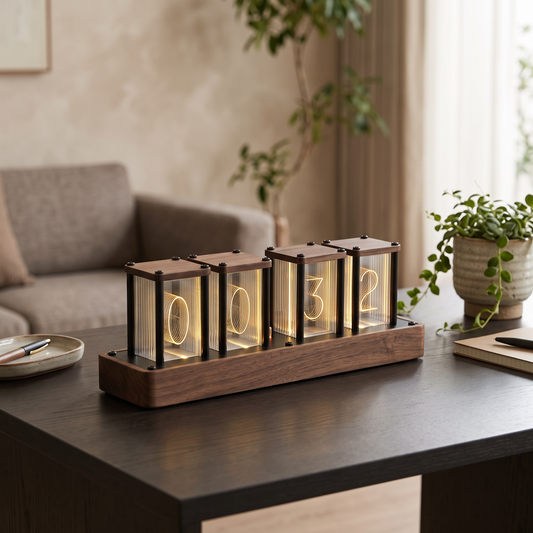 Nixie Tube Clock Colorful LED Digital Table Clock USB in a modern home