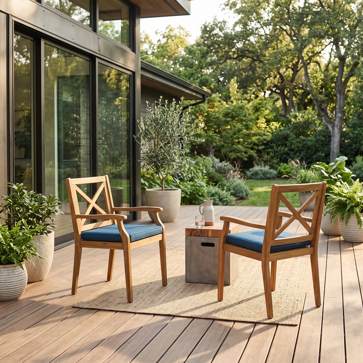 PERLA DINING CHAIR,2PCS with 2 Blue Cushions,For Backyard, in a modern home
