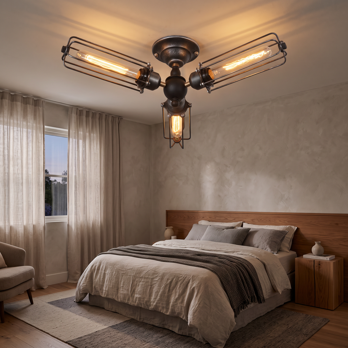 Vintage Industrial Barn Metal Cage Ceiling Lamp Flush Mount in a modern home