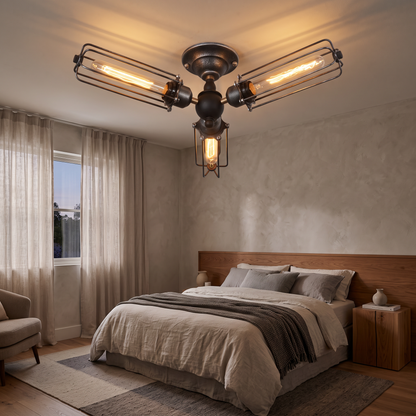 Vintage Industrial Barn Metal Cage Ceiling Lamp Flush Mount in a modern home